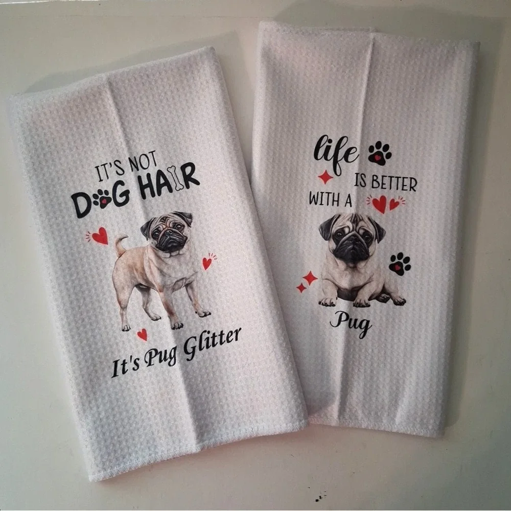 Pug Dog Towel Set of 2 Kitchen Towels Pug Dog Sentiments 16